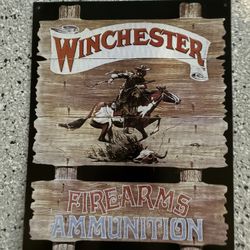 Vintage “WINCHESTER” Firearms Ammunition Tin Sign. Approx. 12x16. Pre Owned.