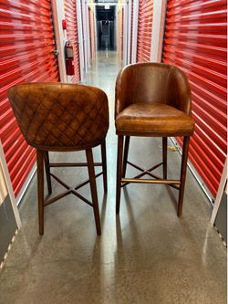 Set of 2 Brown Leather bar stools