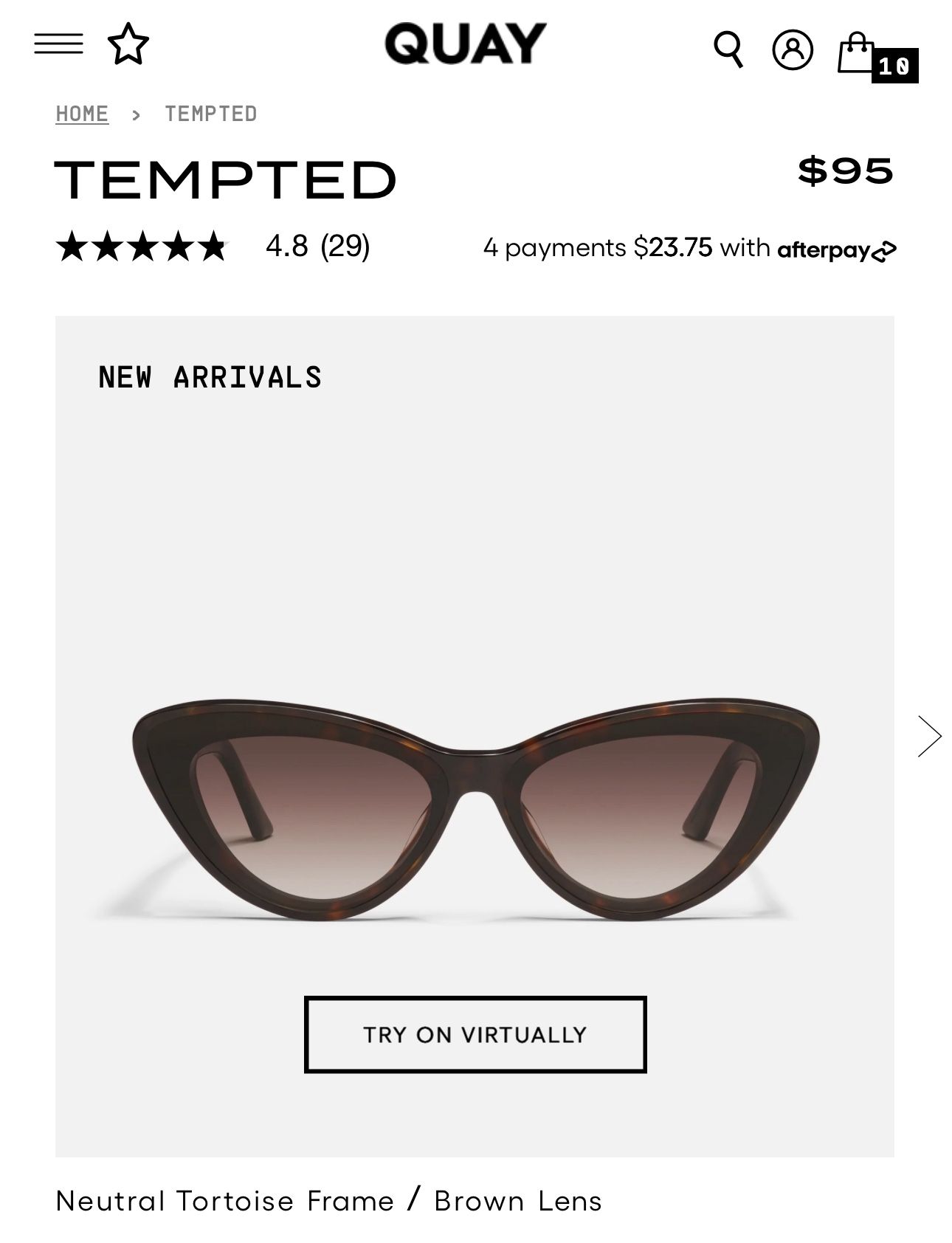 •Quay 2025 drop• Quay TEMPTED neutral tortoise frame/brown lens Sunglasses BNWT