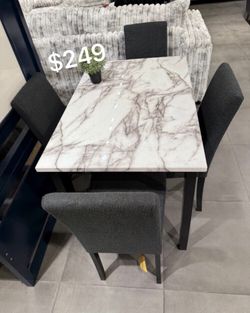 Marble-Top Dining Table with 4 Chairs