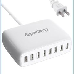 USB Charger Station, SUPERDANNY 8-Port Desktop Charging Station for Multiple Devices, Compatible with iPhone 11/X/Xs/Max/XR/SE/8/Plus, iPad Pro/Air/Mi