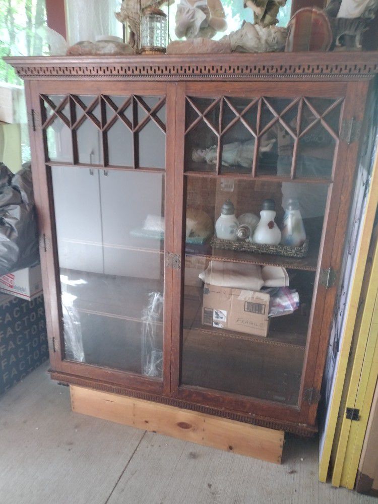 Antique Wall China Cabinet Butler's Pantry Bookshelf 