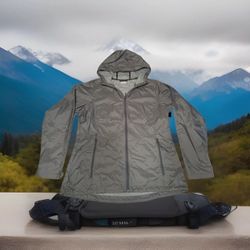 Columbia Jacket Womens Large Gray Windbreaker Rainproof Hood Zip  Lightweight