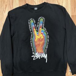 Stussy Sweatshirt Large Peace Sign Crew Neck Pullover