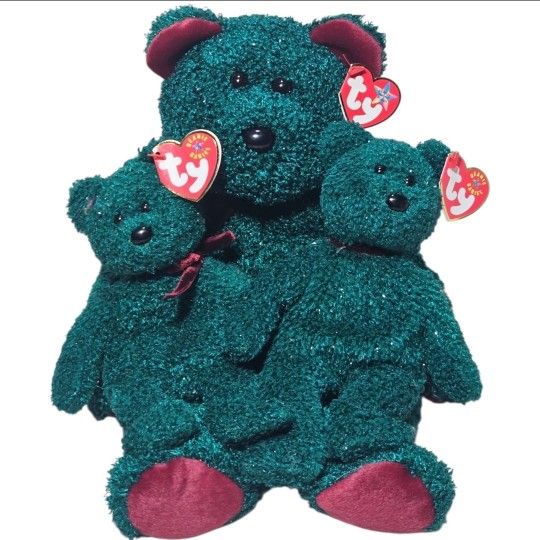 2001 Ty Beanie Babies Holiday Bear Stuffed Animals Green Plushies Lot of 3