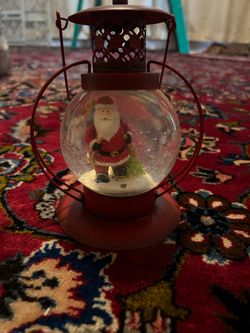 Vintage Style Red Metal Christmas Lantern Santa Claus Snow Globe Decor