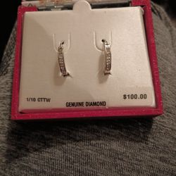 1/10 CT TW Genuine Diamond Earrings In Sterling Silver