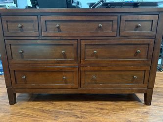 Dark Brown Wood Dresser with 7 Drawers