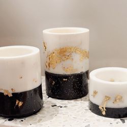 Resin Grey And White With Gold Accent Tea Light Candle Holders