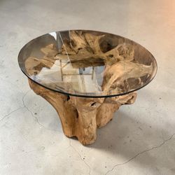30” glass top Teakroot coffee table 18” height