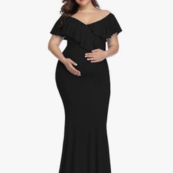 Long Maternity Ruffle Dress, Elegant Photography Dress, Slim Stretchy Dress for Photoshoot