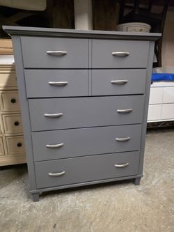 Modern Gray 5 Drawer Tallboy Dresser