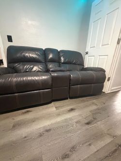 Dark Brown Leather Reclining Sofa