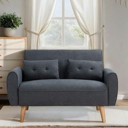 Brand new 47 Inch Small Modern Loveseat Mid-Century Fabric, 2 Seater Sofa with Back Cushions and Tapered Wood Legs for Living Room, Bedroom and Small 