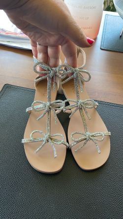 I.N.C. Strappy jeweled bow tie flats