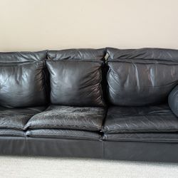 Vintage Italian Leather Deep Sofa