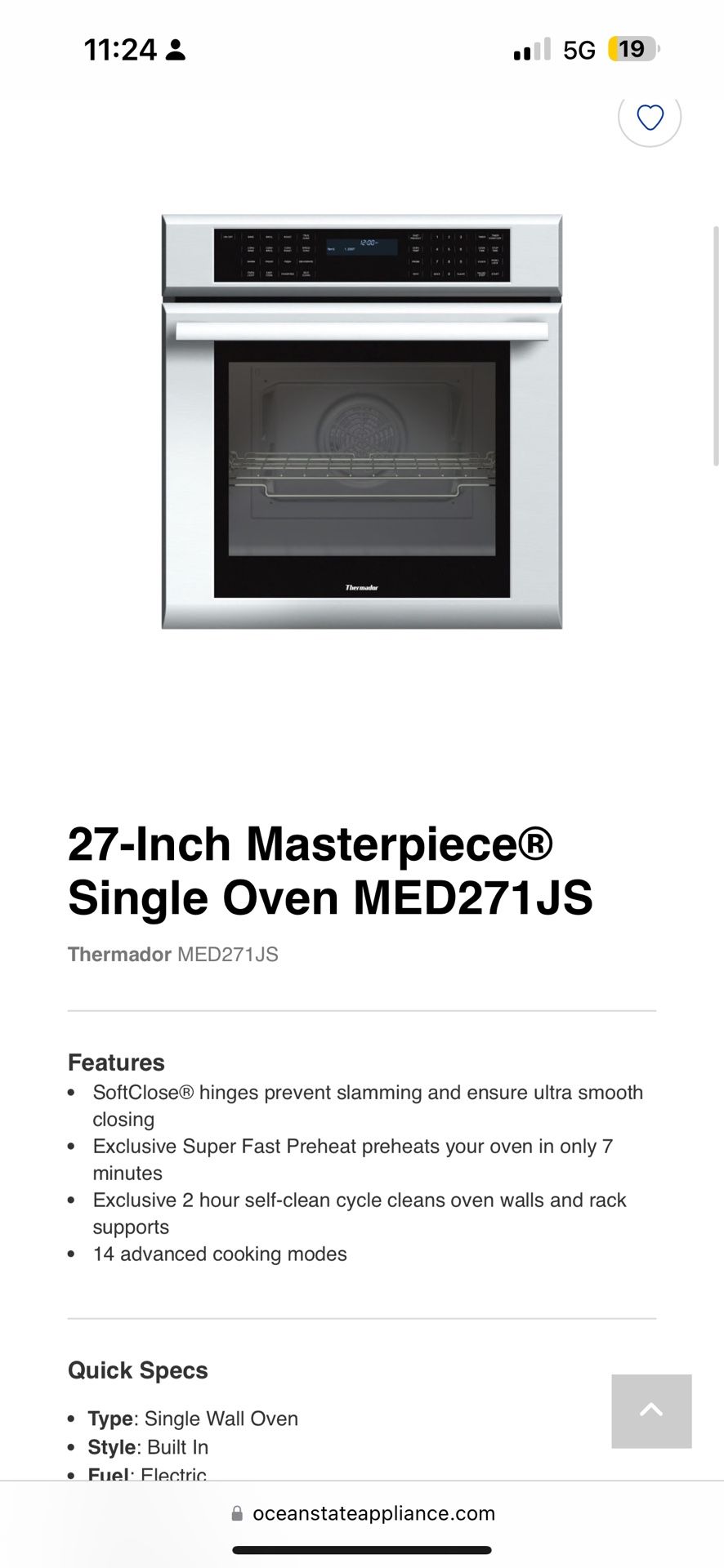 Thermador 27 Inch Masterpiece Single Oven MED271JS
