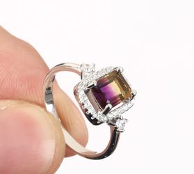 DOUBLE COLORS TOPAZ .925 SOLID STERLING SILVER RING, SIZE 7.75