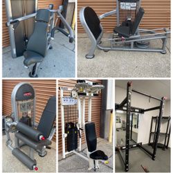 Gym Equipment, Olympic Weight Plate Bench, Chest & Smith Leg Press, Dumbbell Rack Power Squat Curl Extension