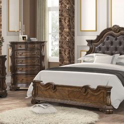Brand New Dark Brown Upscale 4pc Queen Bedroom Set (Available In Eastern King)
