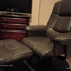 Reclining Faux Leather Chair With Matching Ottoman