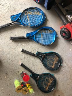 Tennis rackets n balls 2 Wilson 2 Spaulding