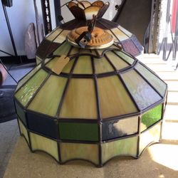 Vintage Art Deco Green And Blue Frosted Glass Chandelier Lighting Fixture 💵  💳  💵  Cash and Card Accepted