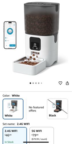 PreOwned Automatic Pet Feeder with App Wifi 6L Food Dispenser for Small Cats Dogs White