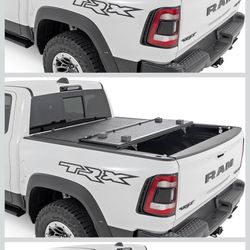 Rough Country Hard Low Profile Tri-Fold Tonneau Cover for Ram 1500 (2019-2026) & 1500 TRX (2021-2024) – Flush Mount Aluminum Bed Cover 