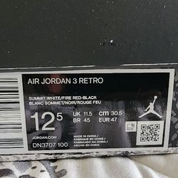 Air Jordan Retro 3 Reimagined White Cement 12.5 Mens