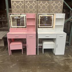 🎁🎁🎁best Christmas Gift Roundhill Furniture Lavin Makeup Vanity Set, Vanity Desk with Stool, LED Light Mirror and Charging Station