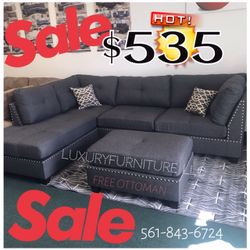 New grey linen sofa sectional with studs