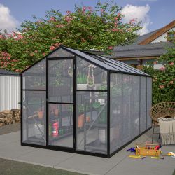 6x10 ft Outdoor Polycarbonate Greenhouse Kit with Aluminum Frame, Walk-in Garden Green House with Lockable Door & Adjustable Roof Vent, Backyard, Pati