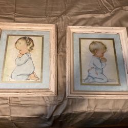 Vintage Hummel Lithograph Boy Girl Praying