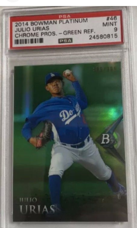 2014 BOWMAN CHROME JULIO URIAS ROOKIE #46 GREEN REFRACTOR /399 PSA MInt