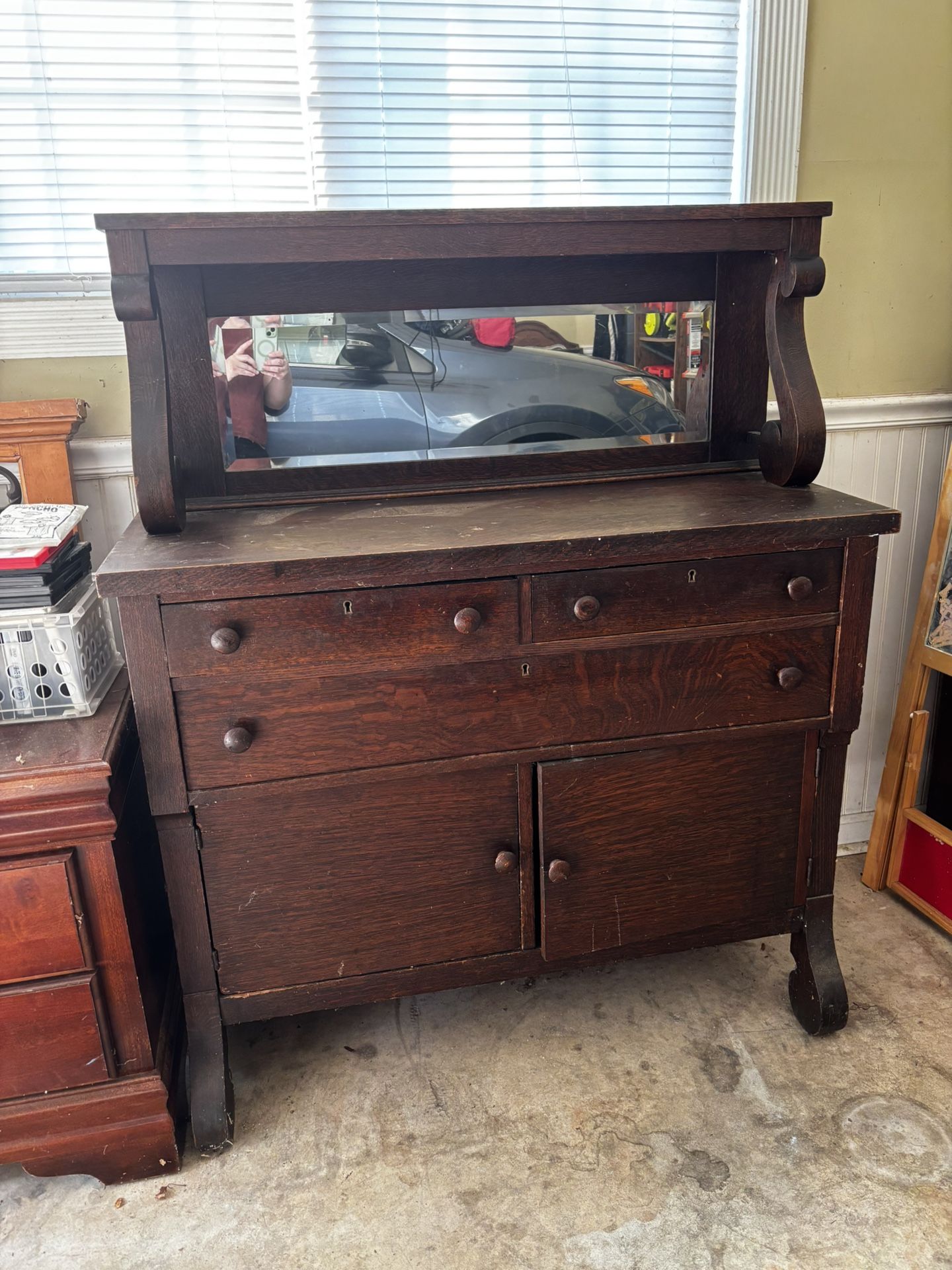 Late 1800/Early 1900 Antique Oak Sideboard With Mirror