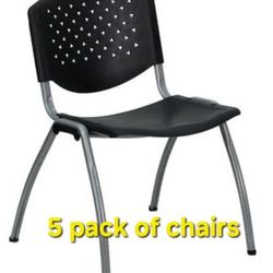 5-pack Of Black Hercules Series Polypropylene Stack Chair, Titanium Frame Finish
