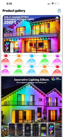 200FT Permanent Outdoor Lights, Smart RGB+IC Eaves Lights for House, App & Remote Control, LED Roofline Lights, Waterproof Exterior House Lights for Y