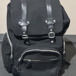 Heavy Duty Black Canvas Travel Or Hiking Backpack 