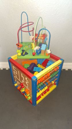 Wooden Kids Activity Cube with legos