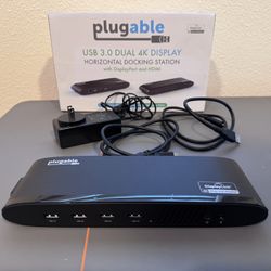 Brand New Plugable Universal Laptop Docking Station, 4K Dual Monitor, DisplayPort or HDMI, Windows Mac or ChromeOS Laptops, USB-C or USB 3.0, Adds 2 D