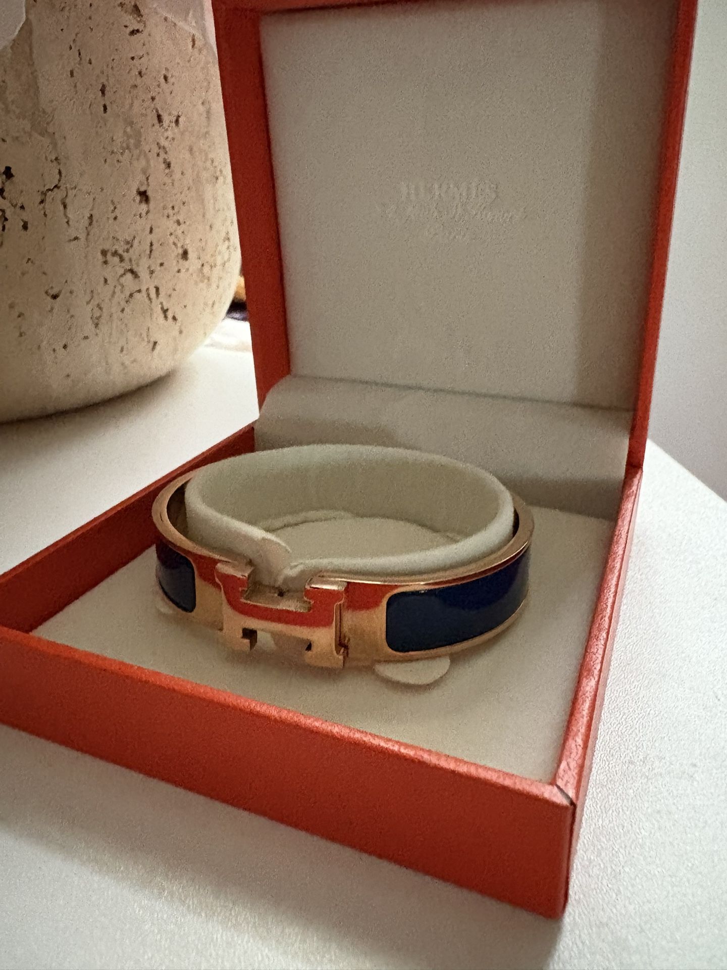 Navy Blue And Rose Gold H Clic Bracelet Bangle