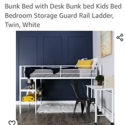 Low Twin Metal Loft Bed With Desk