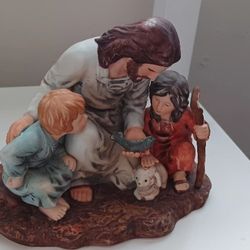 Vtg HOMCO THE FISHERMAN 1980's Masterpiece Porcelain: Jesus Children Fish & Lamb