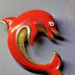 Gorgeous Red Enamel Gold filled sterling TRAFARI" pin