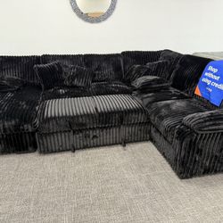 Huge Black Sectional Sleeper W/ Storage Chaise - EZ $10 Down Payment Options Available 