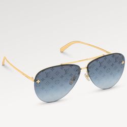 BRAND NEW| Louis Vuitton Pilot Sunglasses| LV Logo Shaded Print- Gold/blue