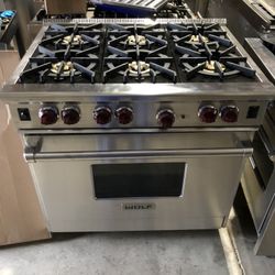 Wolf 36” Stainless Steel Six Burner Gas Range Stove Dual Fuel 