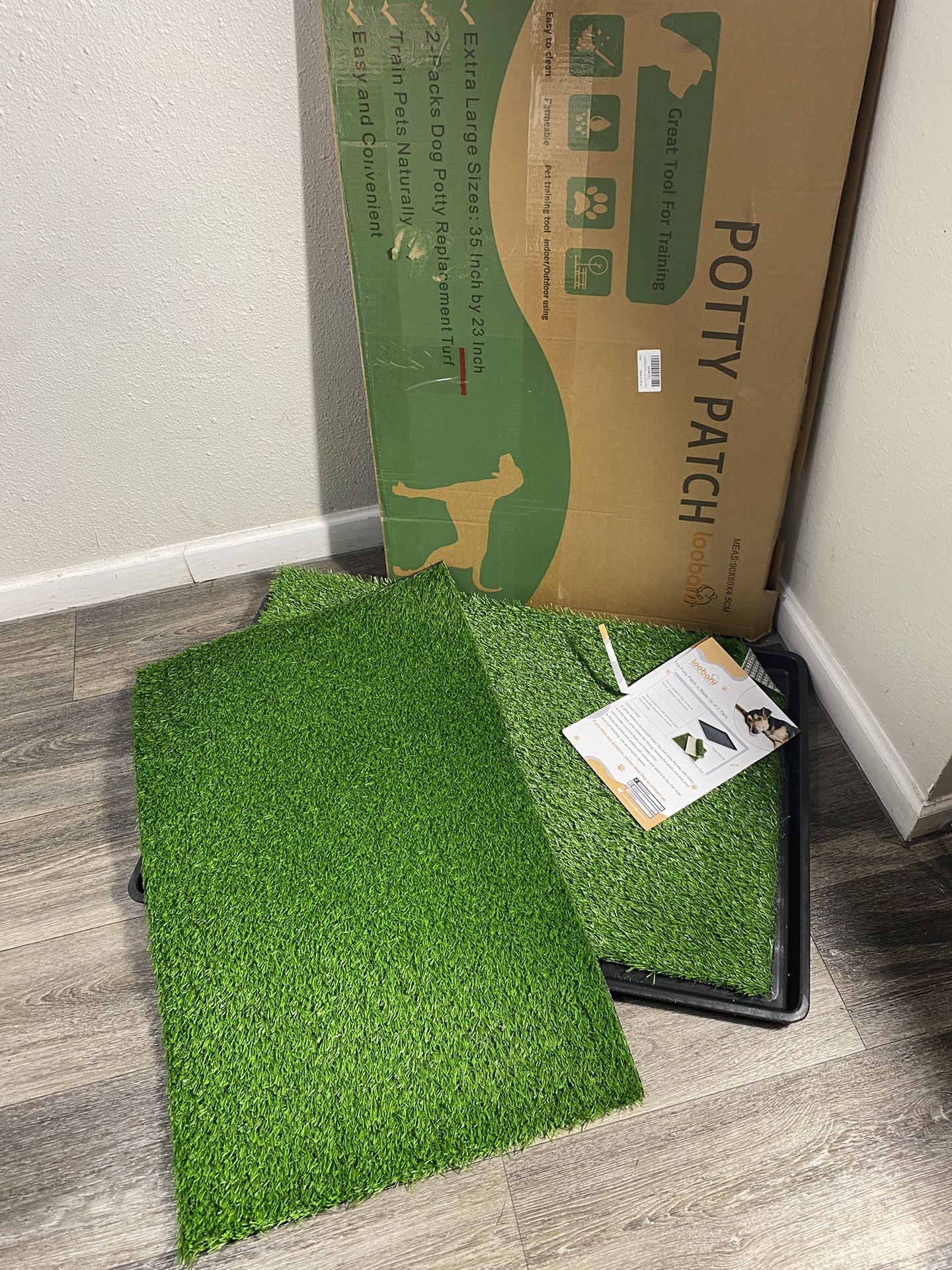 LOOBANI 35in x 23in Extra Large Grass Porch Potty Tray, 2-Pack Replacement Artificial Grass Puppy
