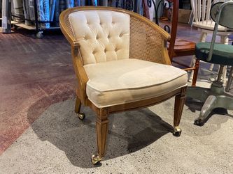 Plush Tufted Back Cane Side Dining Chair on Wheels